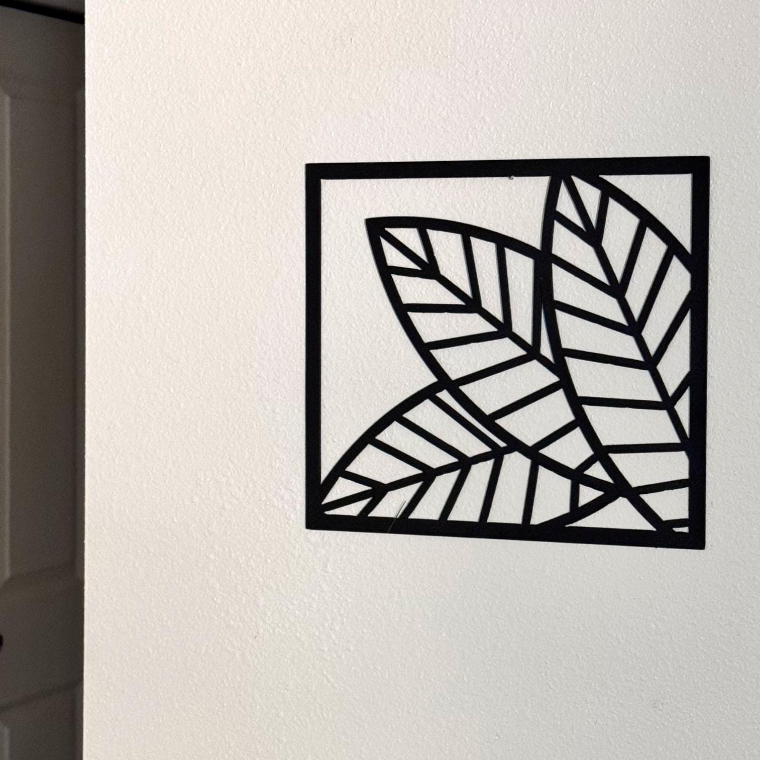 Leaf Metal Wall Art Set – Modern Geometric Nature Decor | 3-Panel Wall Sculpture for Living Room, Bedroom, or Office, Matte Black Steel Art