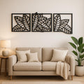 Leaf Metal Wall Art Set – Modern Geometric Nature Decor | 3-Panel Wall Sculpture for Living Room, Bedroom, or Office, Matte Black Steel Art
