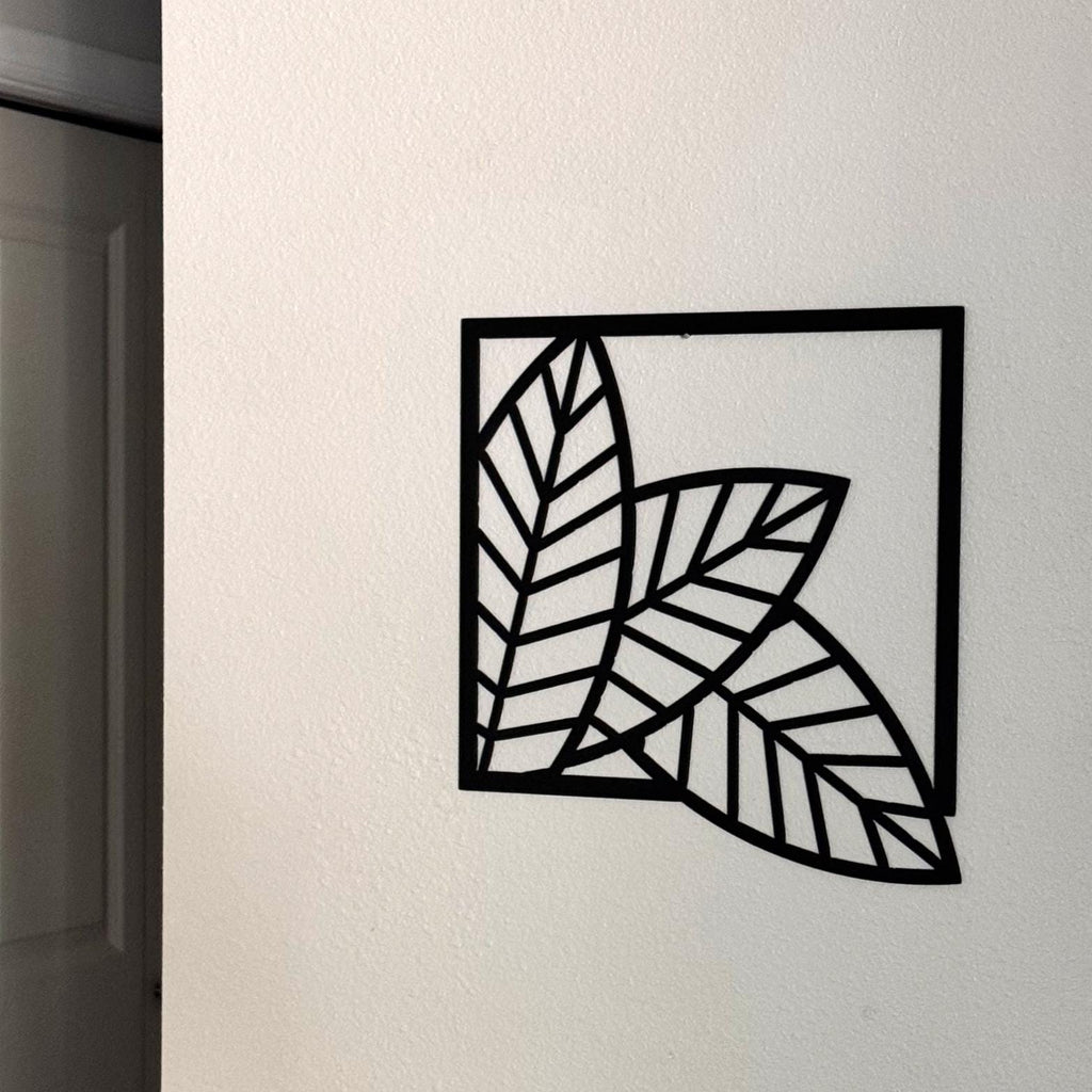 Leaf Metal Wall Art Set – Modern Geometric Nature Decor | 3-Panel Wall Sculpture for Living Room, Bedroom, or Office, Matte Black Steel Art