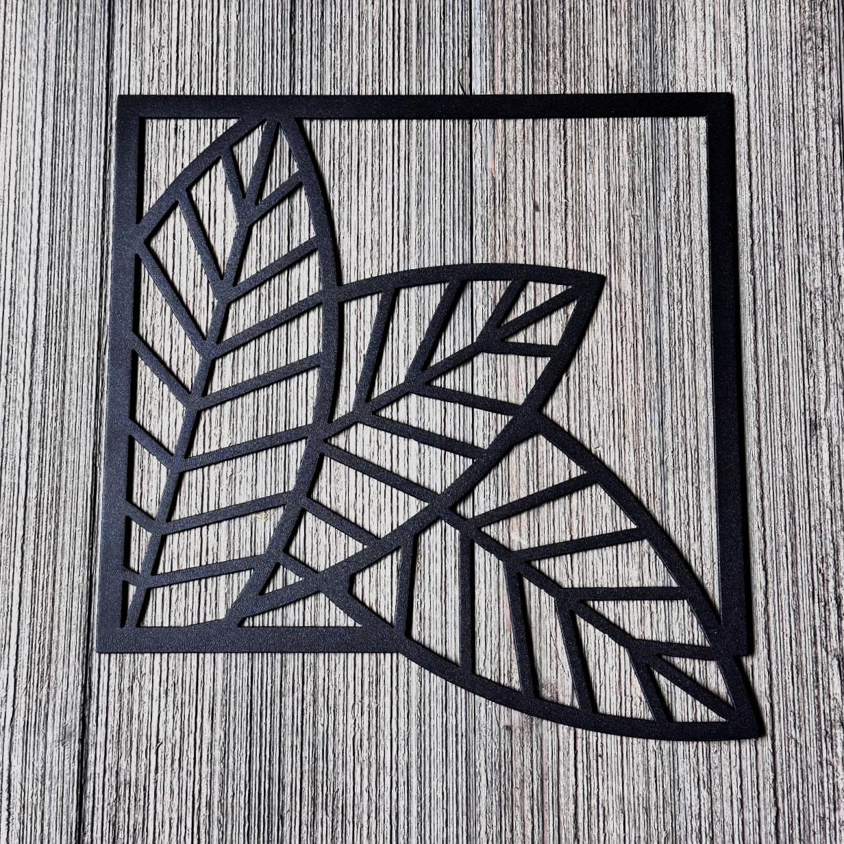 Leaf Metal Wall Art Set – Modern Geometric Nature Decor | 3-Panel Wall Sculpture for Living Room, Bedroom, or Office, Matte Black Steel Art