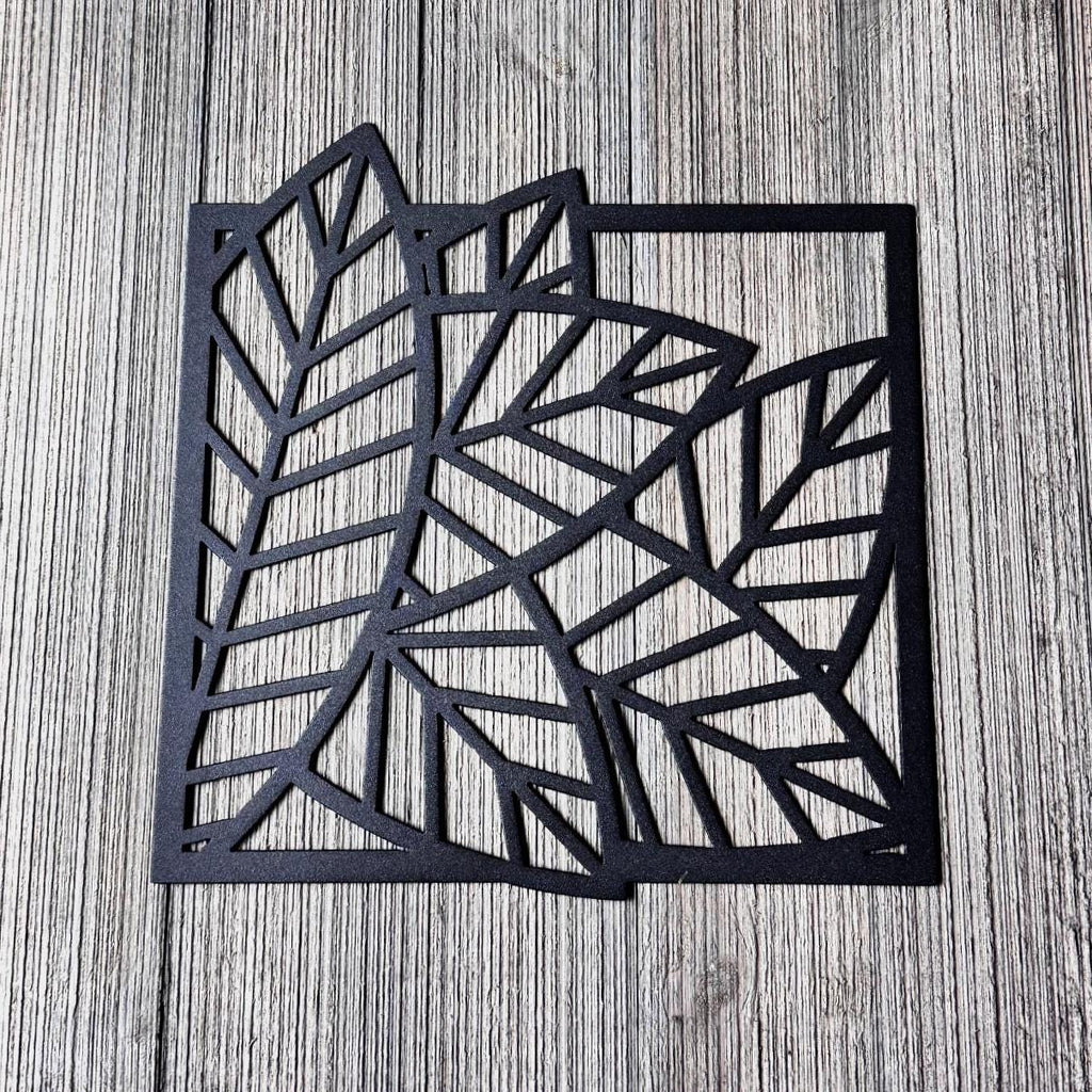 Leaf Metal Wall Art Set – Modern Geometric Nature Decor | 3-Panel Wall Sculpture for Living Room, Bedroom, or Office, Matte Black Steel Art