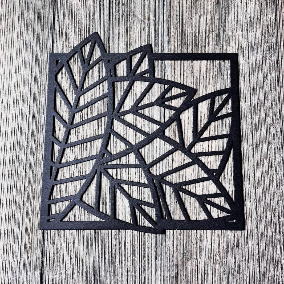 Leaf Metal Wall Art Set – Modern Geometric Nature Decor | 3-Panel Wall Sculpture for Living Room, Bedroom, or Office, Matte Black Steel Art