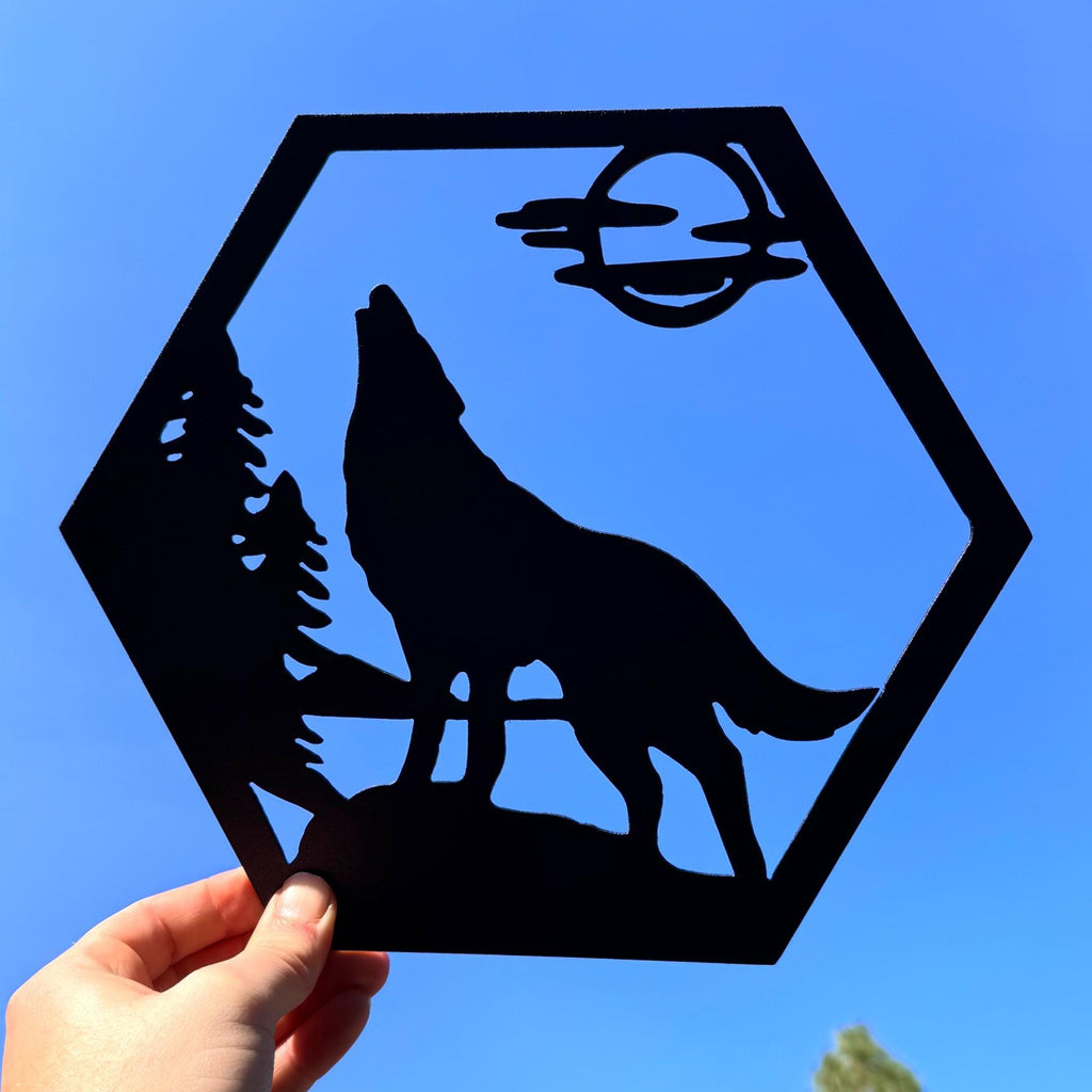 Mountain Wildlife Metal Wall Art Set – Bear, Wolf, Elk, and Deer Silhouettes | Rustic Cabin Decor, Hexagon Wall Panels, Nature Home Art