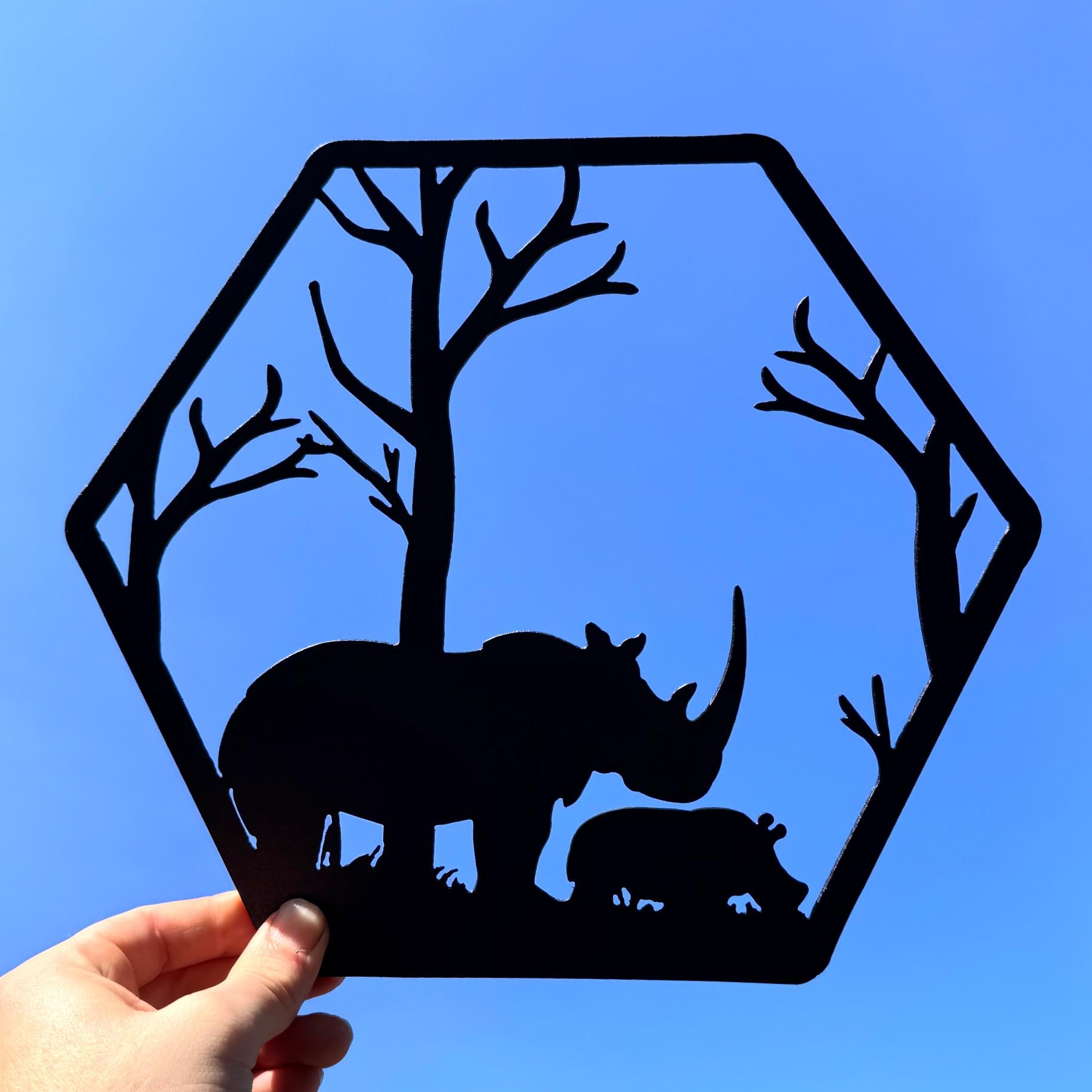African Safari Metal Wall Art Set – Elephant, Lion, Rhino, Giraffe, and Ostrich Panels | Wildlife Home Decor, Hexagon Wall Art
