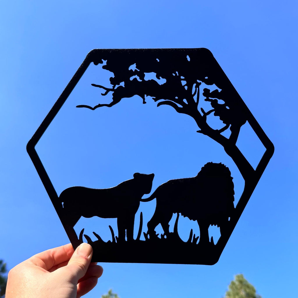 African Safari Metal Wall Art Set – Elephant, Lion, Rhino, Giraffe, and Ostrich Panels | Wildlife Home Decor, Hexagon Wall Art