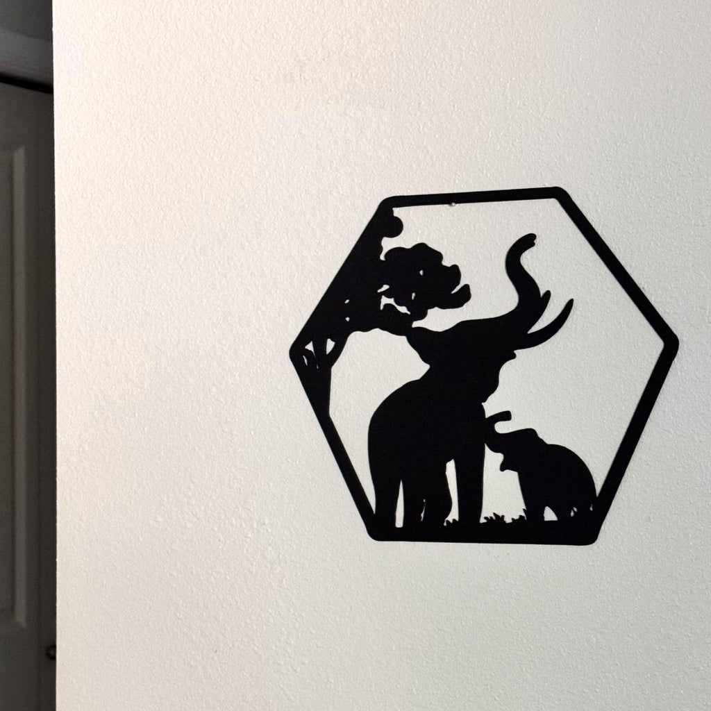 African Safari Metal Wall Art Set – Elephant, Lion, Rhino, Giraffe, and Ostrich Panels | Wildlife Home Decor, Hexagon Wall Art