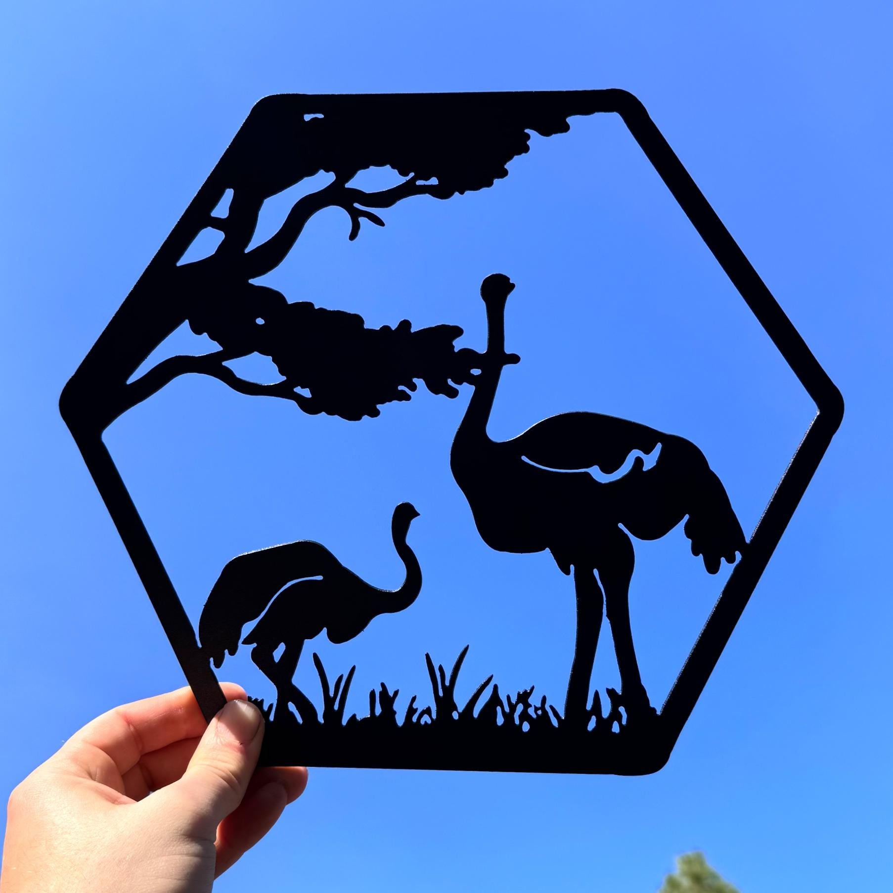 African Safari Metal Wall Art Set – Elephant, Lion, Rhino, Giraffe, and Ostrich Panels | Wildlife Home Decor, Hexagon Wall Art