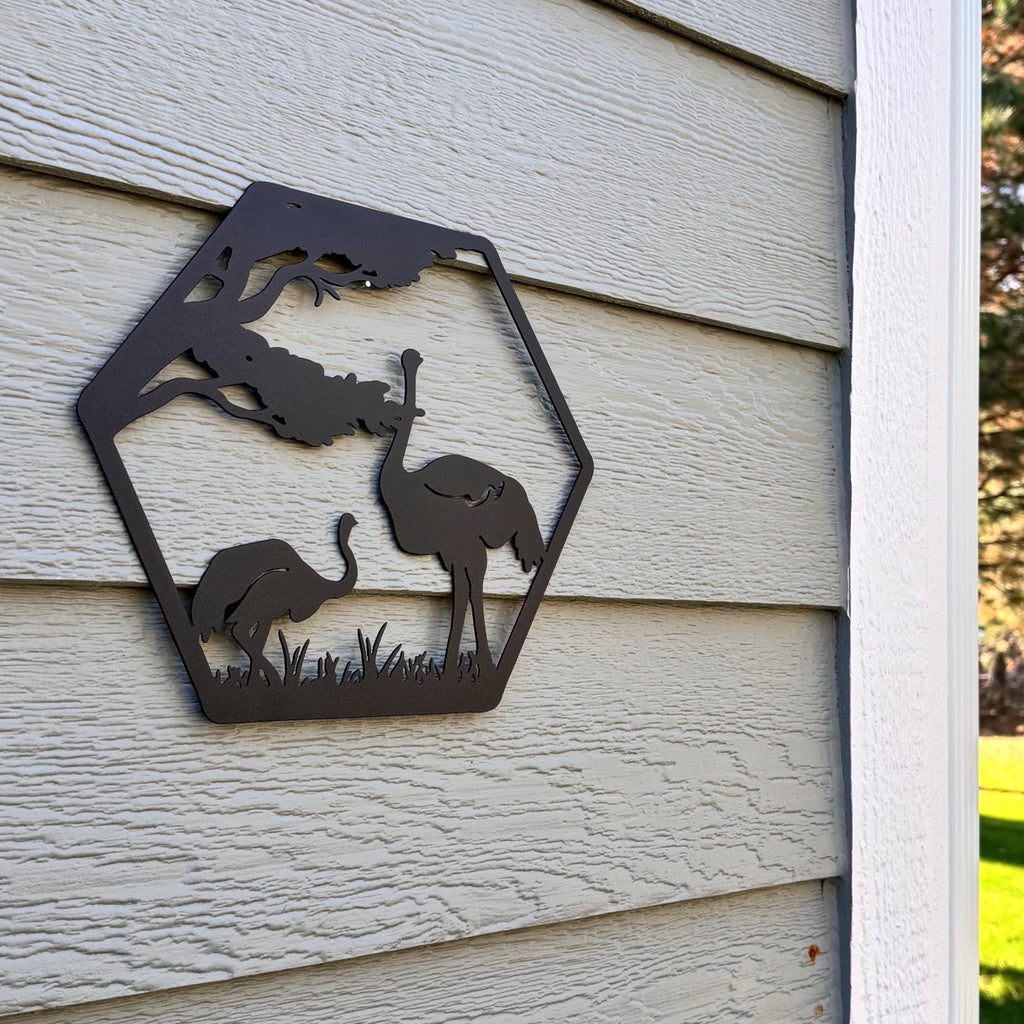 African Safari Metal Wall Art Set – Elephant, Lion, Rhino, Giraffe, and Ostrich Panels | Wildlife Home Decor, Hexagon Wall Art