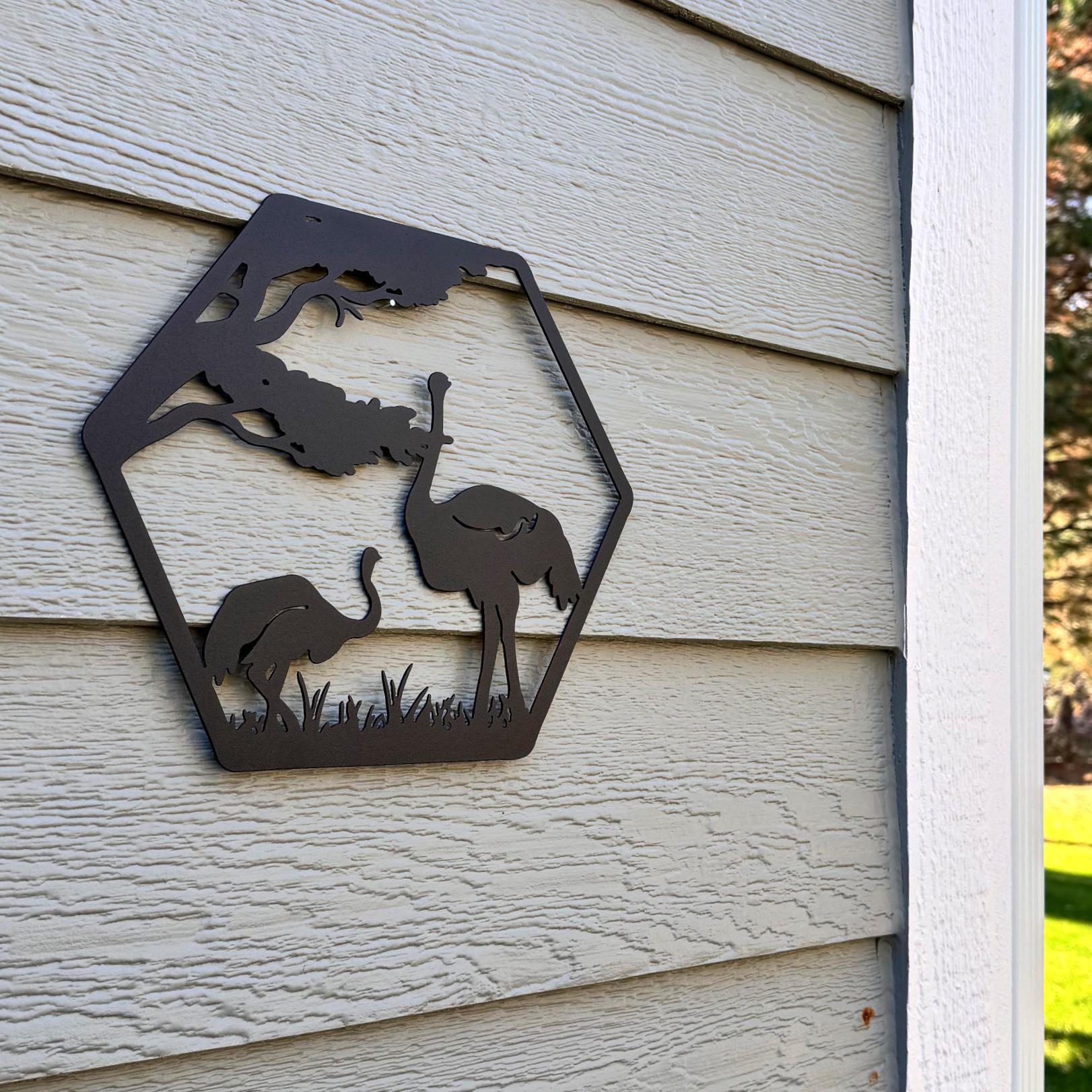 African Safari Metal Wall Art Set – Elephant, Lion, Rhino, Giraffe, and Ostrich Panels | Wildlife Home Decor, Hexagon Wall Art