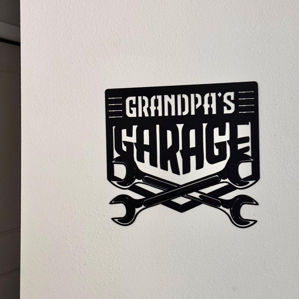 Grandpa’s Garage Metal Sign – Funny Mechanic Wall Art for Workshop or Shed | Matte Black Steel Garage Decor, Gift for Grandpa, Car Guy Sign