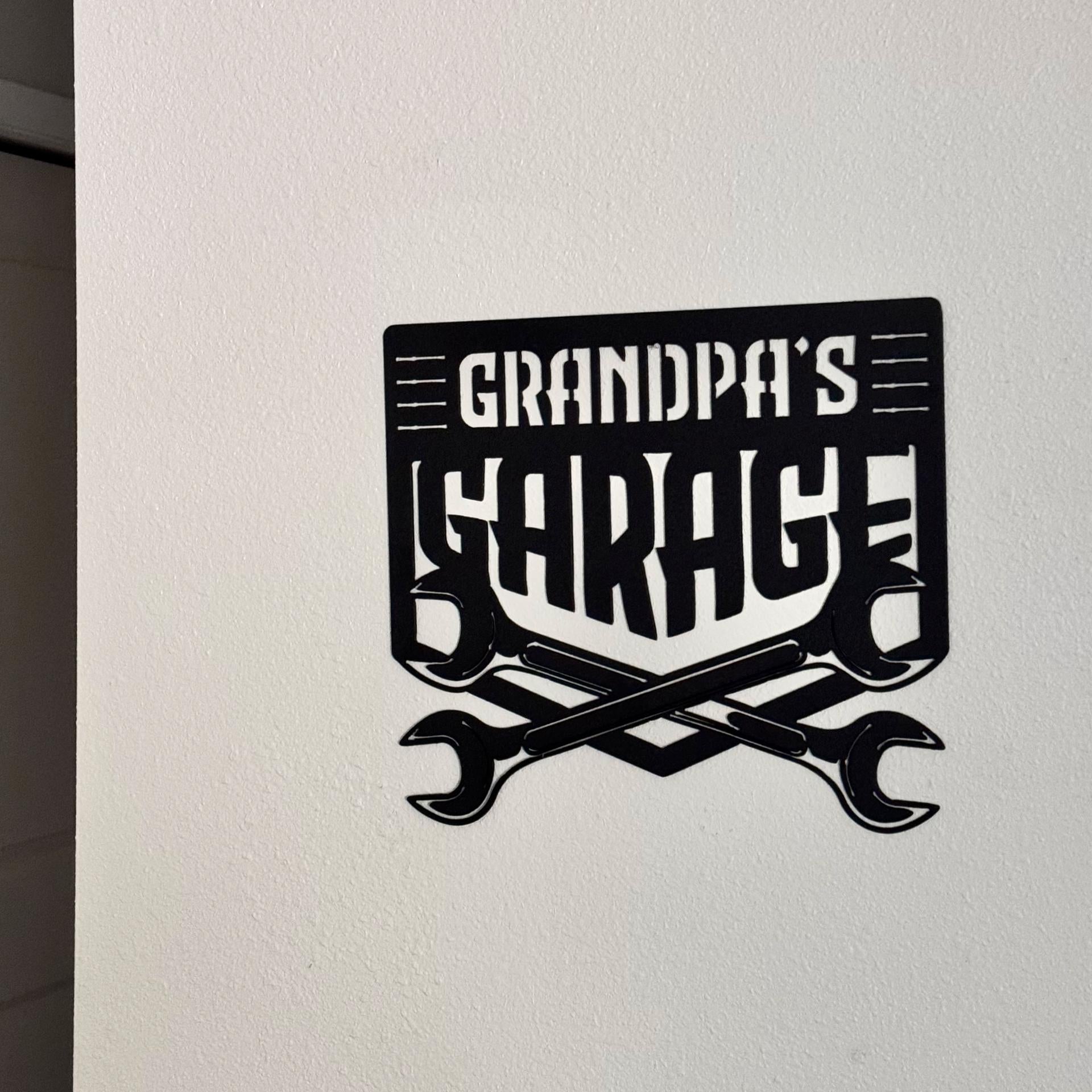 Grandpa’s Garage Metal Sign – Funny Mechanic Wall Art for Workshop or Shed | Matte Black Steel Garage Decor, Gift for Grandpa, Car Guy Sign