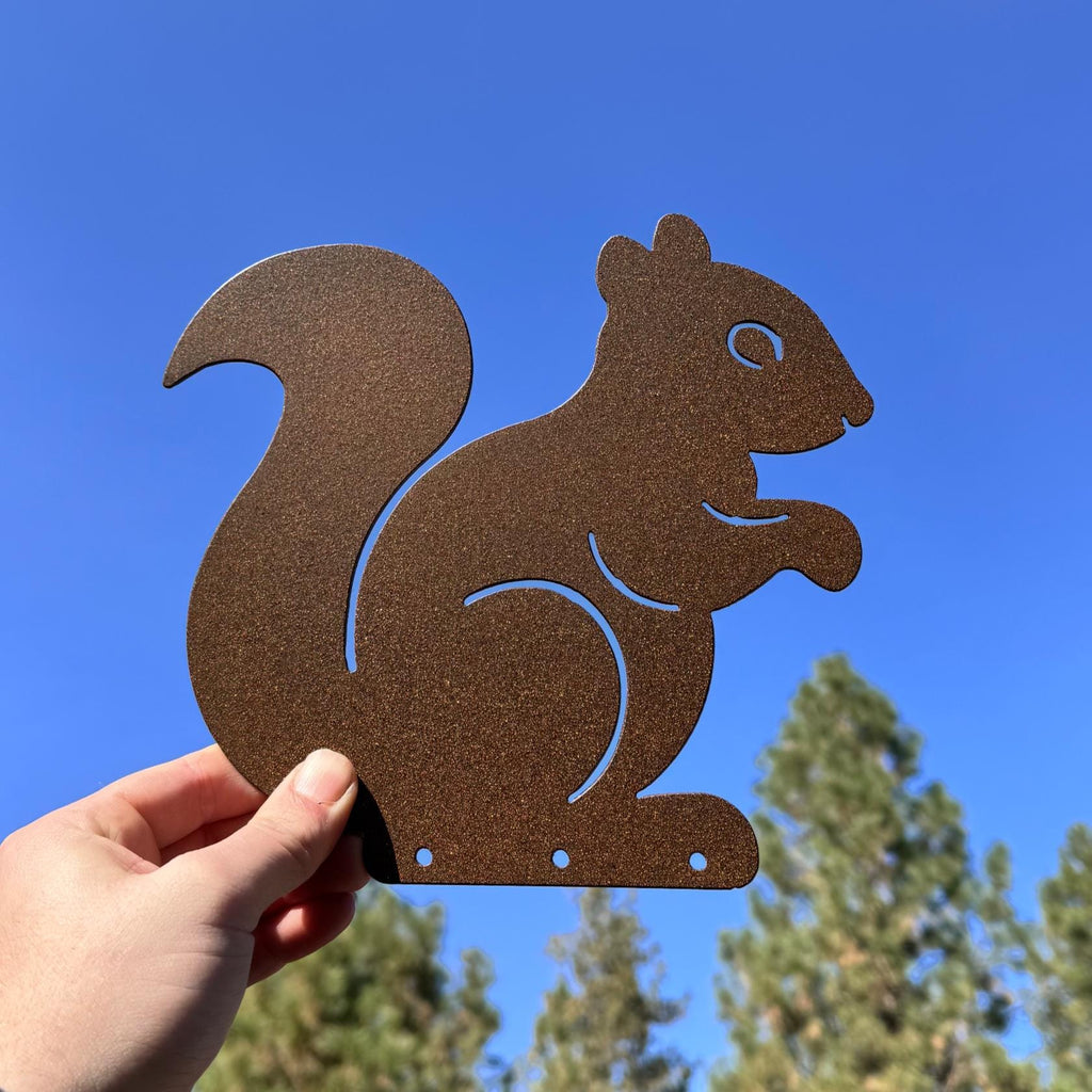 Squirrel Metal Fence Topper – Outdoor Garden Decor | Powder-Coated Steel Animal Silhouette, Rustic Wildlife Yard Art, Fence or Post Accent