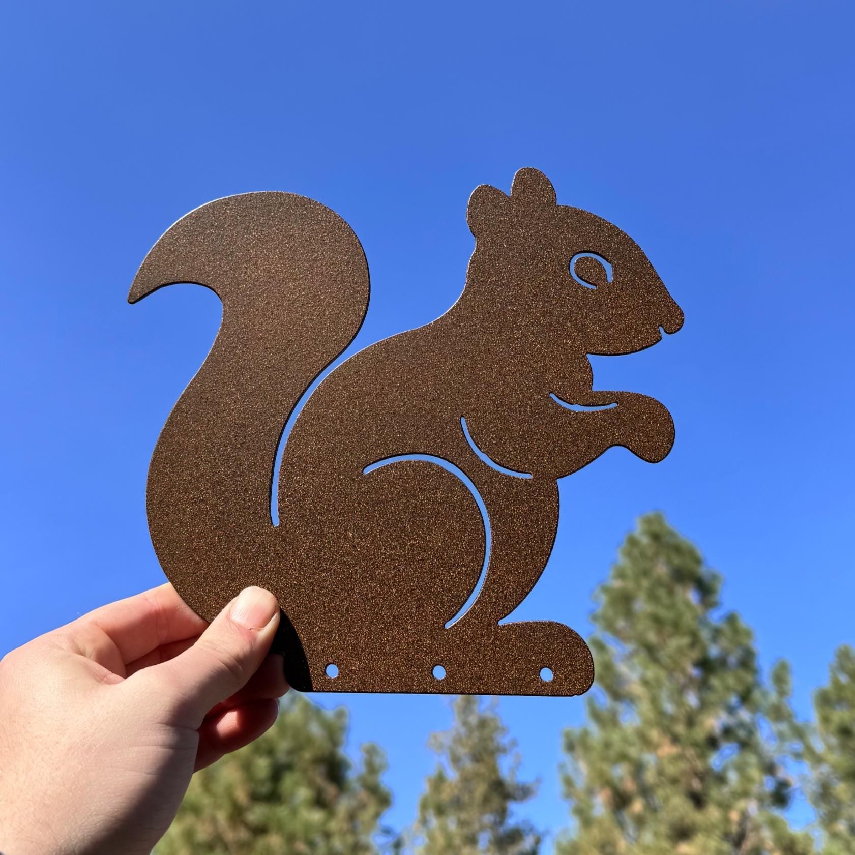 Squirrel Metal Fence Topper – Outdoor Garden Decor | Powder-Coated Steel Animal Silhouette, Rustic Wildlife Yard Art, Fence or Post Accent