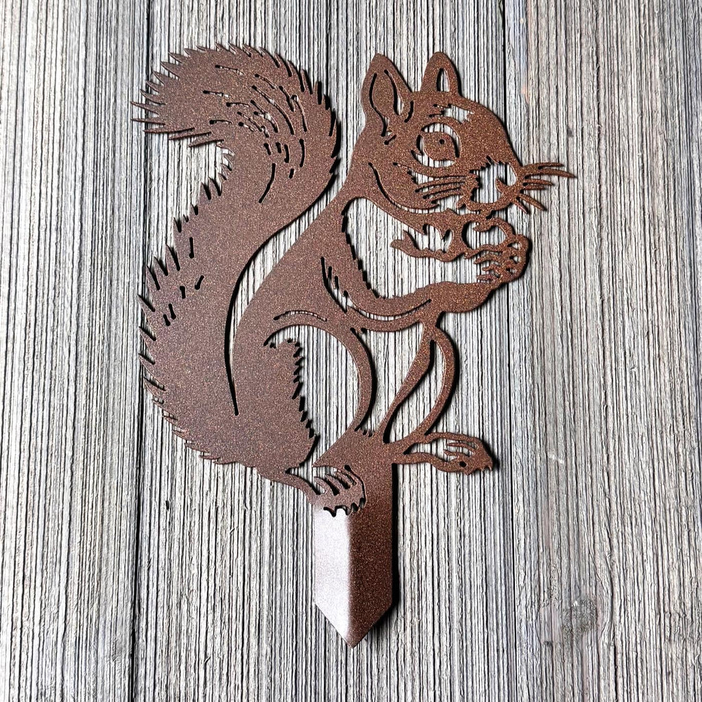 Squirrel Metal Garden Stake – Outdoor Yard Art for Lawn or Flower Beds | Powder-Coated Steel Animal Silhouette, Durable Wildlife Decor