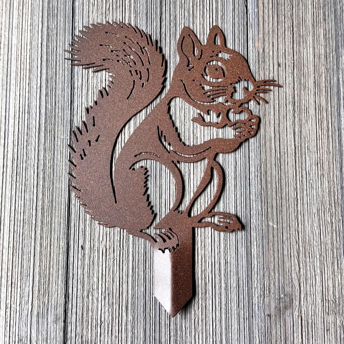 Squirrel Metal Garden Stake – Outdoor Yard Art for Lawn or Flower Beds | Powder-Coated Steel Animal Silhouette, Durable Wildlife Decor