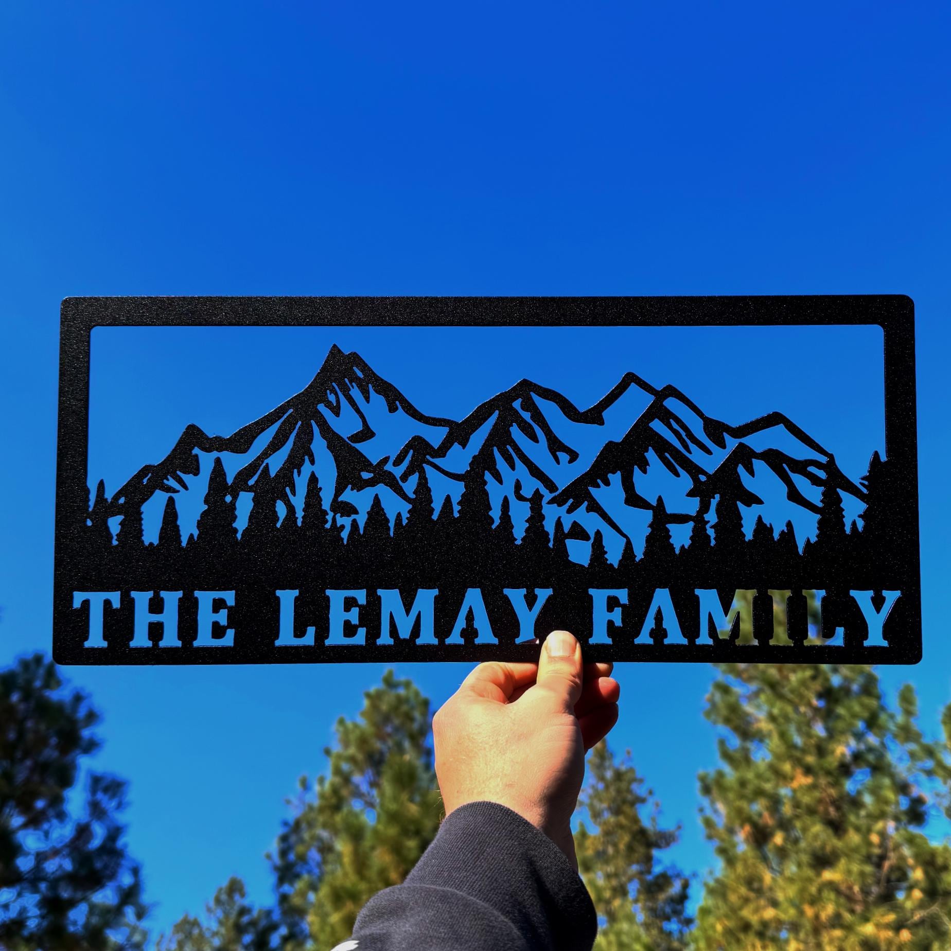 Mountain Family Name Metal Sign – Personalized Wall Art for Home or Cabin | Custom Last Name Steel Sign, Rustic Outdoor or Indoor Decor