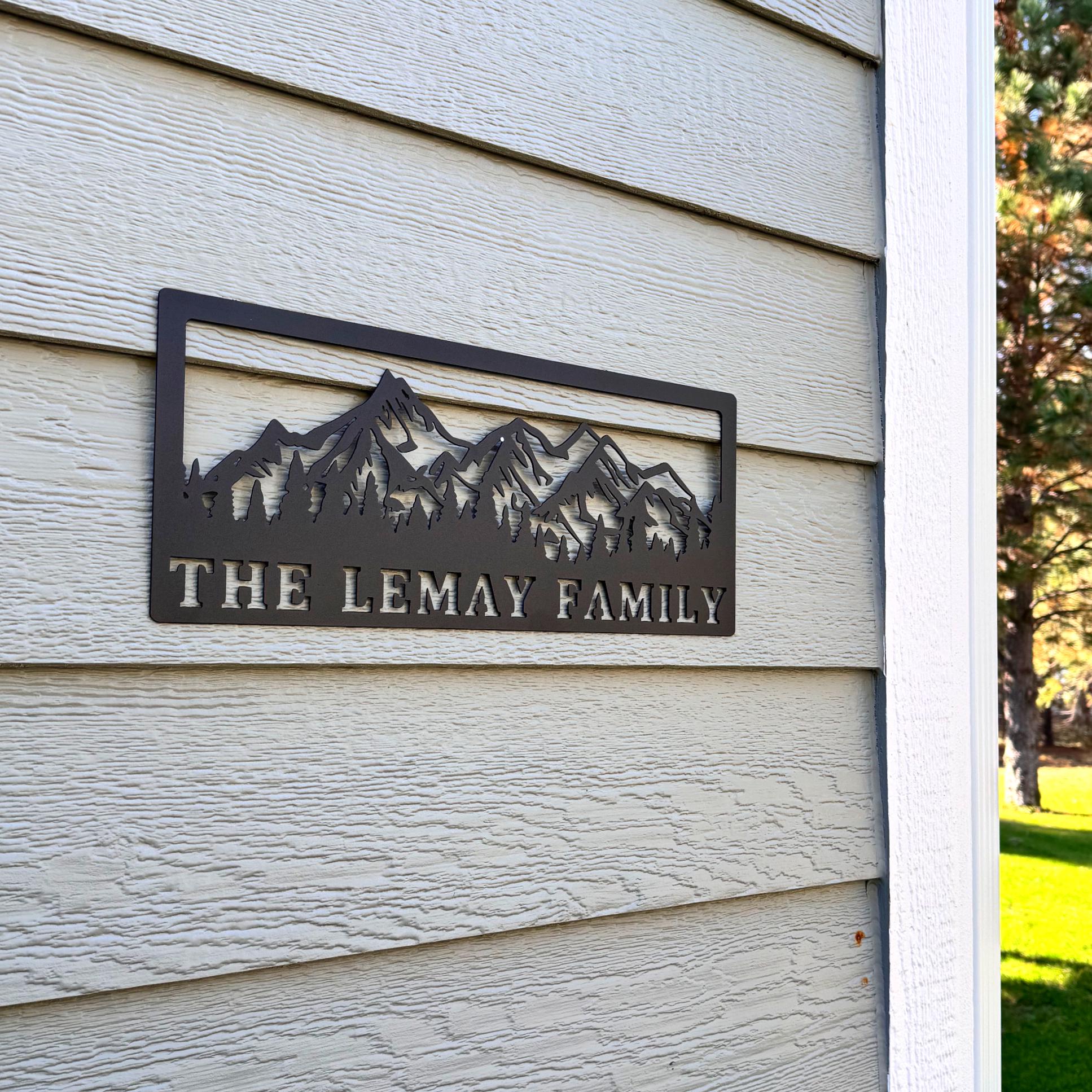 Mountain Family Name Metal Sign – Personalized Wall Art for Home or Cabin | Custom Last Name Steel Sign, Rustic Outdoor or Indoor Decor