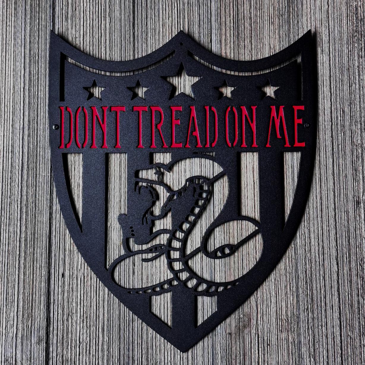 Don’t Tread On Me Metal Sign – Gadsden Flag Wall Art | Patriotic Shield Design for Garage, Shop, or Man Cave | American Steel Wall Decor