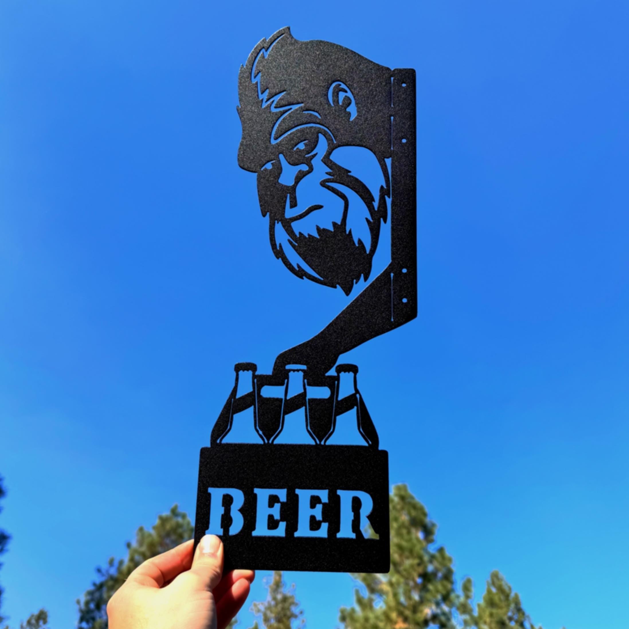 Bigfoot Beer Metal Sign – Funny Peekaboo Sasquatch Tree or Post Decoration | Outdoor Yard Art for Cabin, Camp, or Backyard Bar Decor