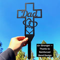 Dad Memorial Cross Metal Stake – Grave Marker or Garden Tribute | Outdoor Cemetery Decoration, Powder-Coated Steel Remembrance Gift