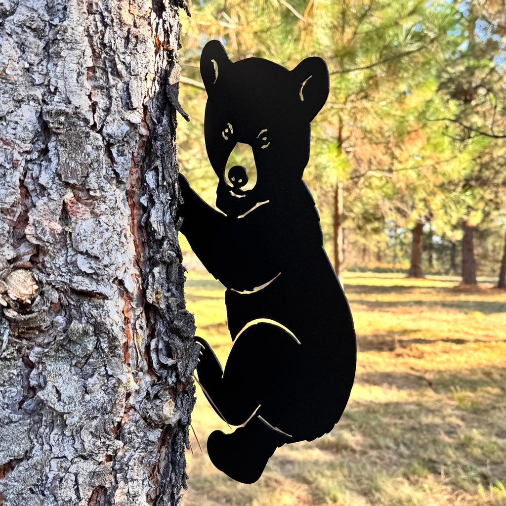 Peeking Bear Metal Silhouette for Tree or Post | Outdoor Forest Decor | Cabin and Woodland Metal Art