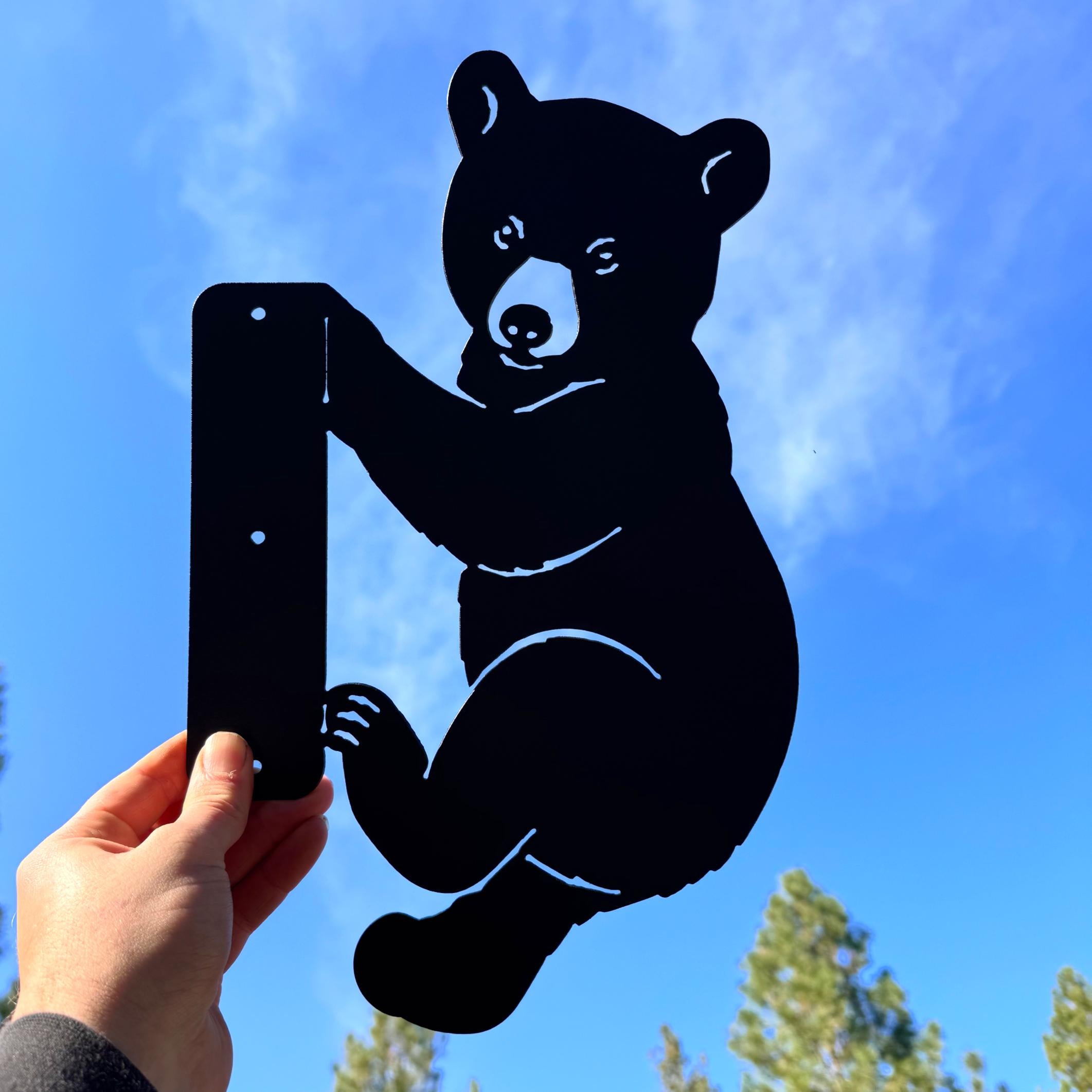 Peeking Bear Metal Silhouette for Tree or Post | Outdoor Forest Decor | Cabin and Woodland Metal Art