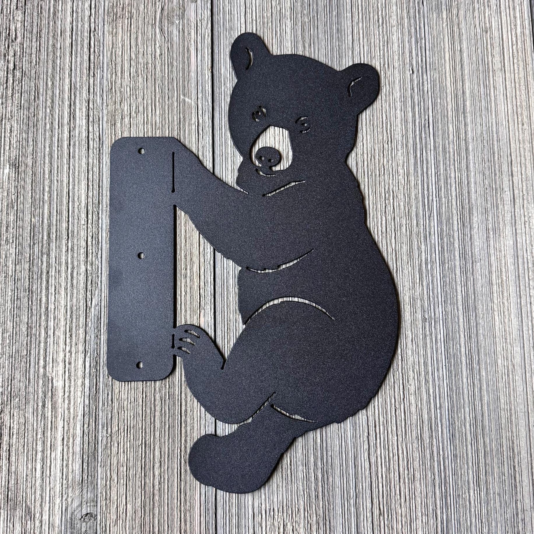 Peeking Bear Metal Silhouette for Tree or Post | Outdoor Forest Decor | Cabin and Woodland Metal Art
