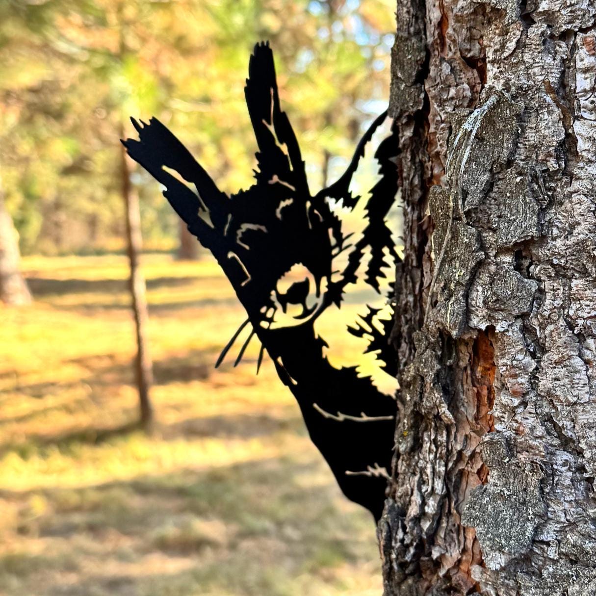 Crazy Squirrel Metal Silhouette for Tree or Post | Funny Peeking Metal Yard Art | Rustic Cabin and Forest Decor | Peek a Boo Squirrel