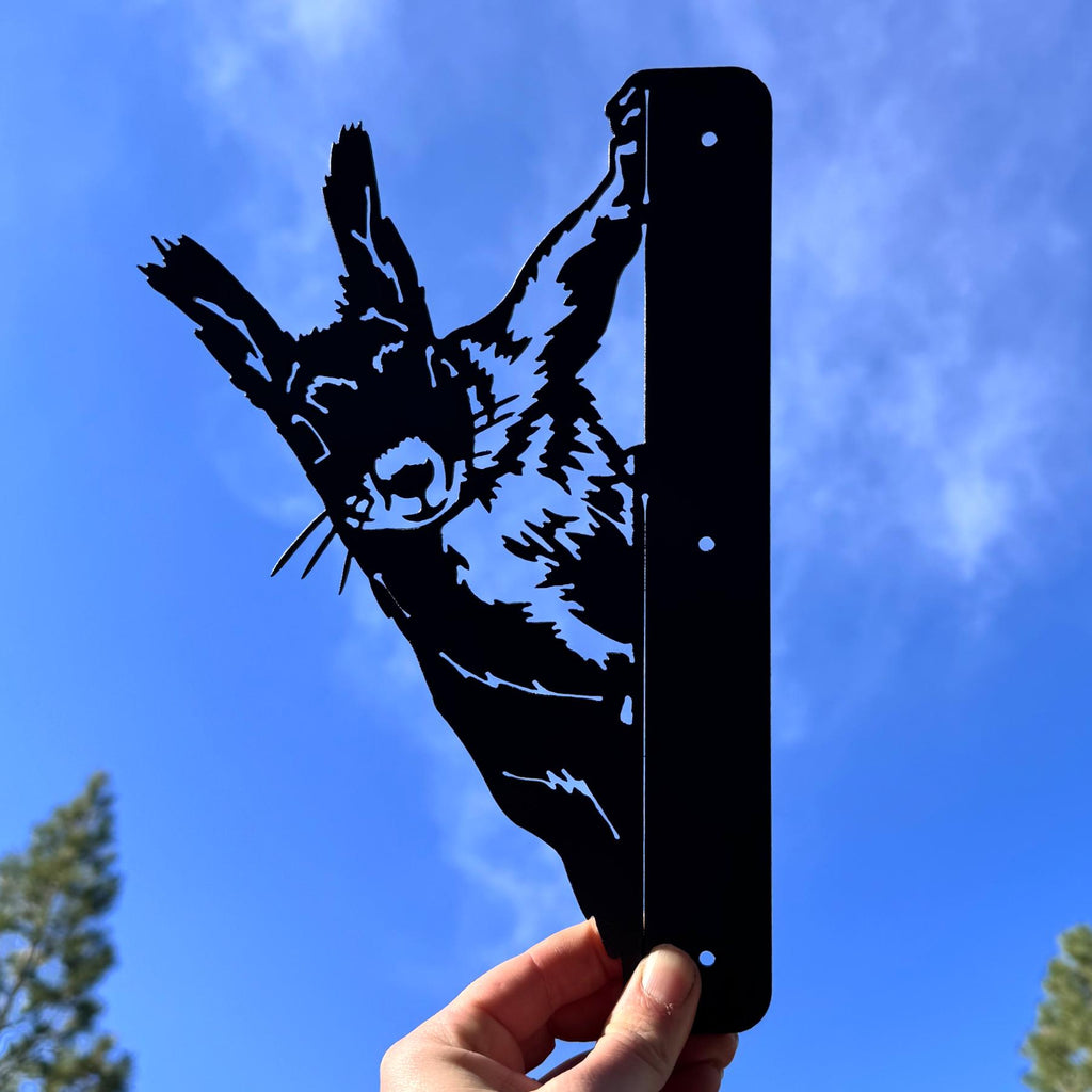 Crazy Squirrel Metal Silhouette for Tree or Post | Funny Peeking Metal Yard Art | Rustic Cabin and Forest Decor | Peek a Boo Squirrel