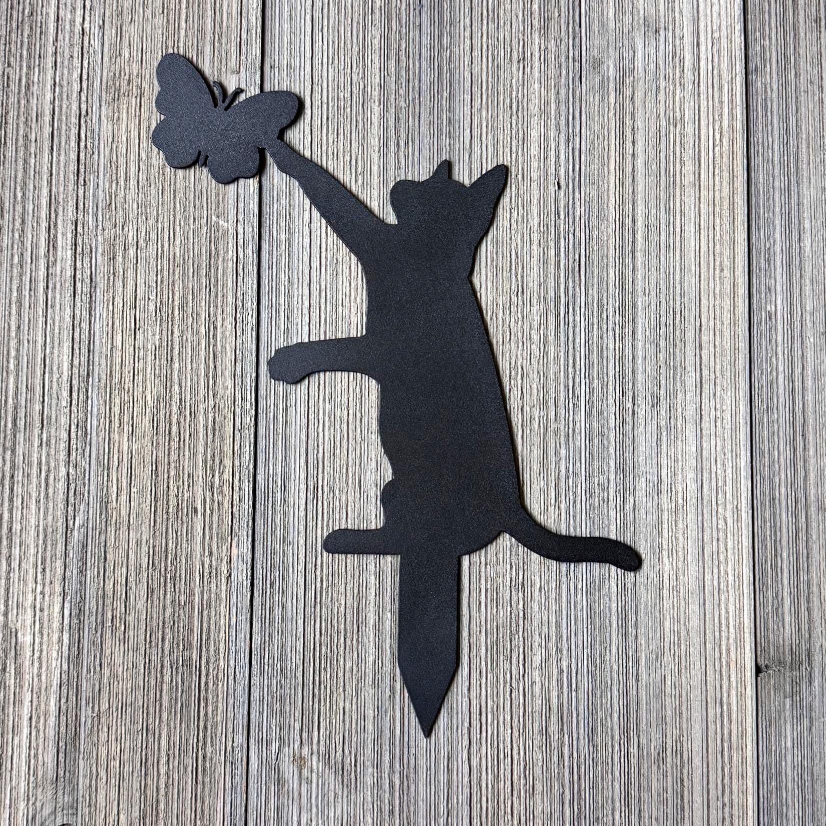 Cat and Butterfly Metal Yard Stake | Cute Cat Garden Decor | Outdoor Metal Silhouette Art | Rustic Yard Decoration for Pet and Nature Lovers