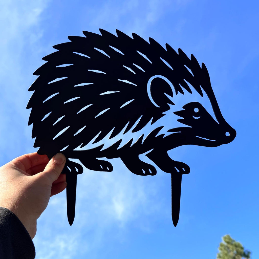 Hedgehog Metal Garden Stake | Cute Outdoor Yard Art | Rustic Animal Silhouette Garden Decor | Steel Lawn Ornament for Nature Lovers