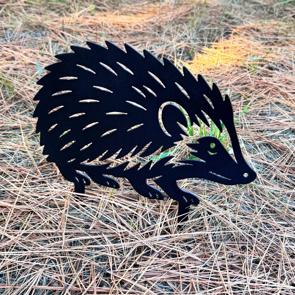 Hedgehog Metal Garden Stake | Cute Outdoor Yard Art | Rustic Animal Silhouette Garden Decor | Steel Lawn Ornament for Nature Lovers
