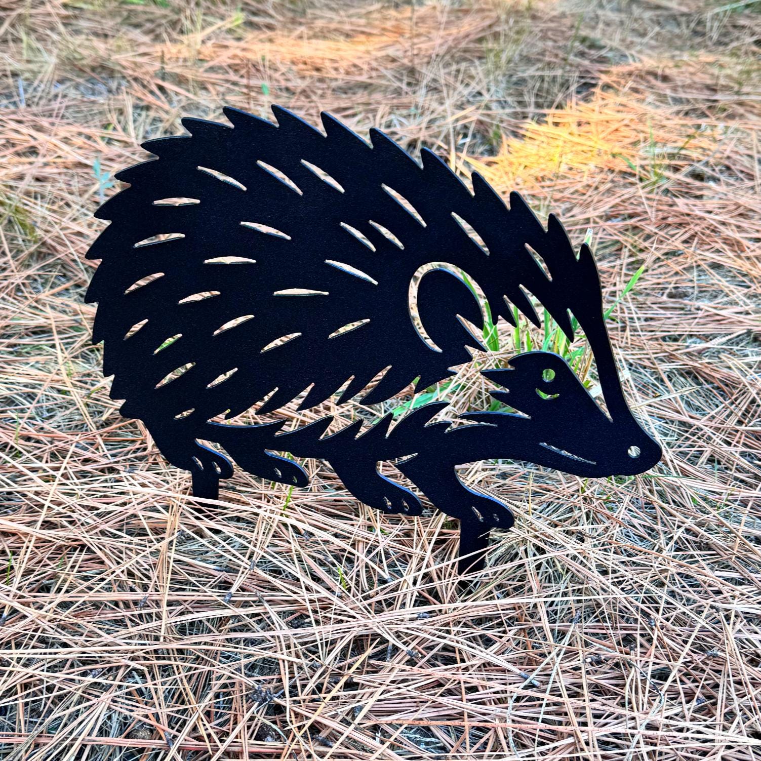 Hedgehog Metal Garden Stake | Cute Outdoor Yard Art | Rustic Animal Silhouette Garden Decor | Steel Lawn Ornament for Nature Lovers