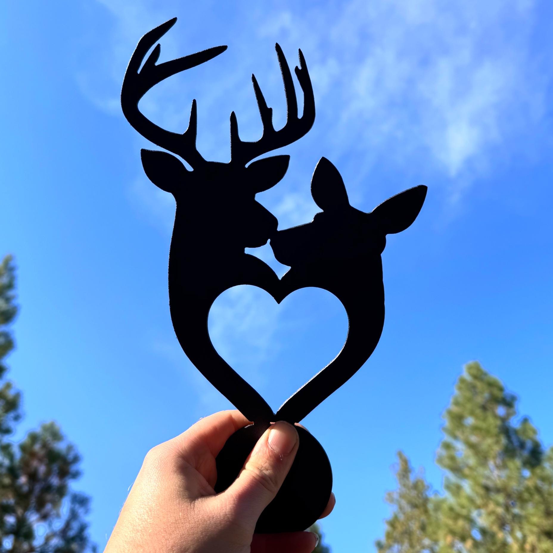 Deer Couple Heart Metal Art | Rustic Buck and Doe Decor | Cabin and Farmhouse Table Ornament | Romantic Wildlife Gift | Wedding Decor