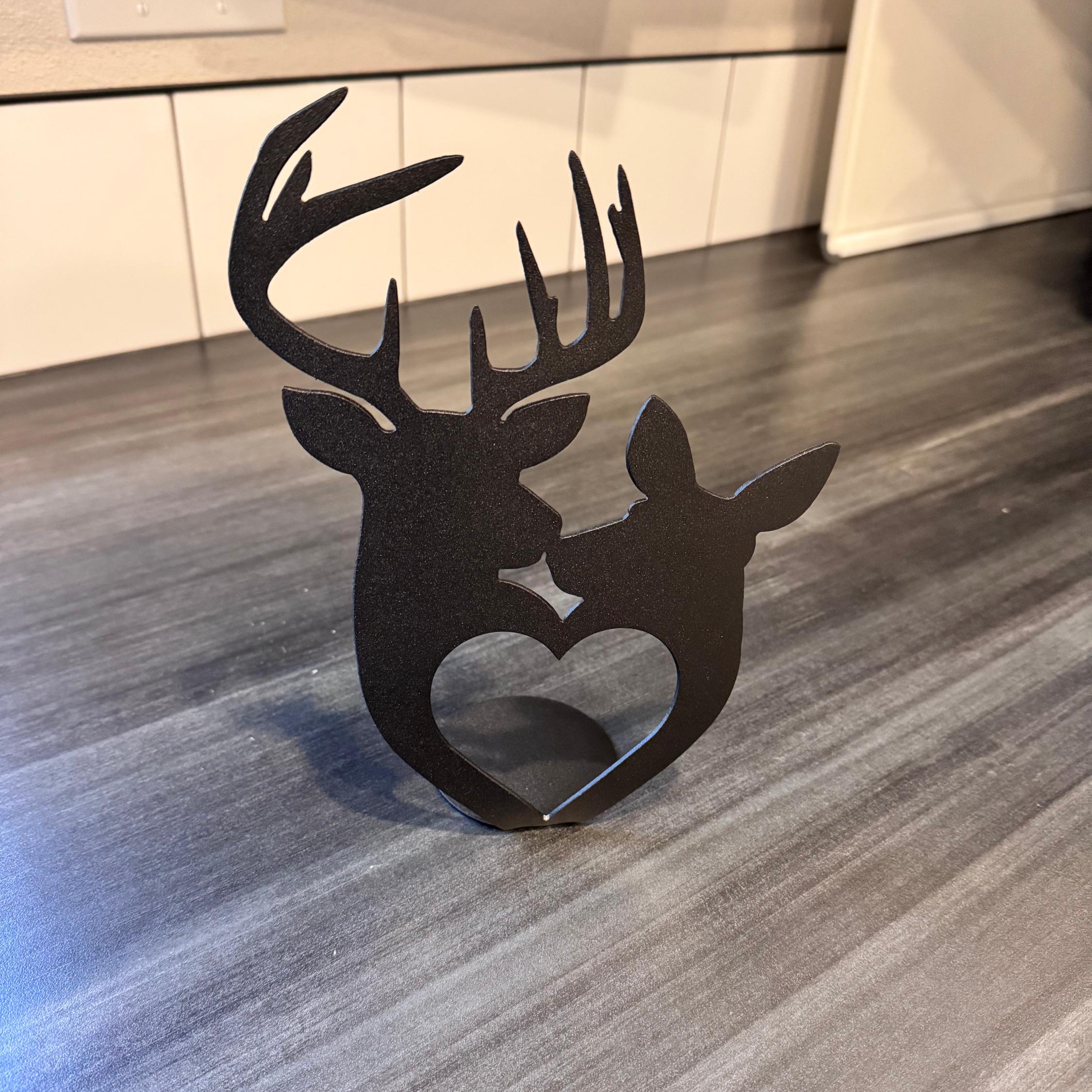 Deer Couple Heart Metal Art | Rustic Buck and Doe Decor | Cabin and Farmhouse Table Ornament | Romantic Wildlife Gift | Wedding Decor
