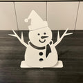 Snowman Metal Tabletop Decor | White Christmas Decoration | Winter Holiday Steel Ornament | Rustic Metal Snowman Shelf Art