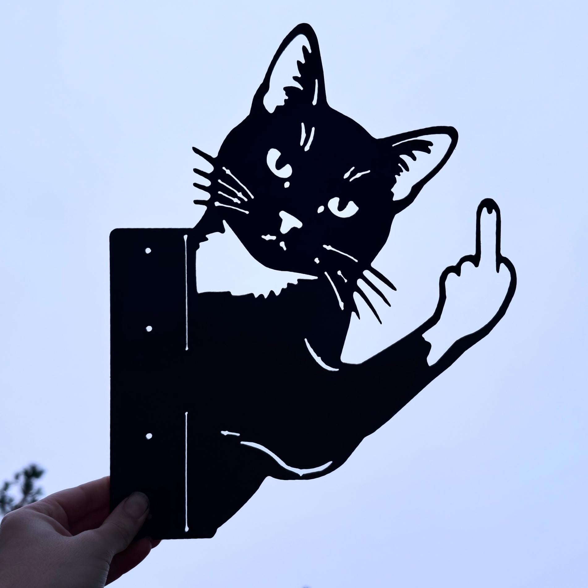 Rude Cat Metal Sign, Funny Middle Finger Cat Wall Art, 16 Gauge Steel Outdoor Decor, Sarcastic Cat Yard Art