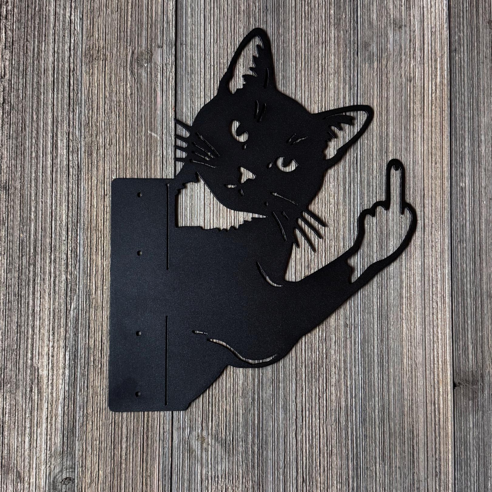 Rude Cat Metal Sign, Funny Middle Finger Cat Wall Art, 16 Gauge Steel Outdoor Decor, Sarcastic Cat Yard Art