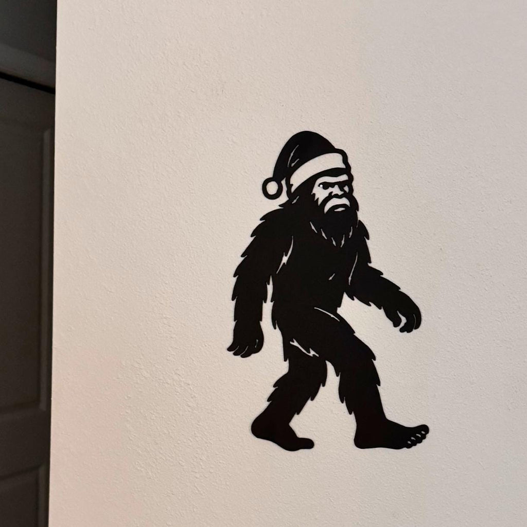 Bigfoot Santa Metal Sign, Christmas Sasquatch Wall Art, Holiday Cabin Decor, 16 Gauge Steel Outdoor Silhouette