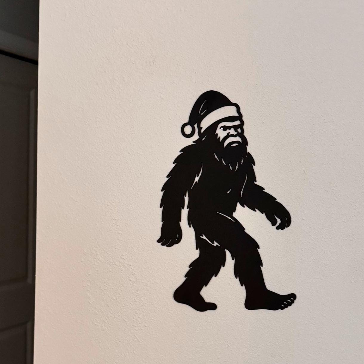 Bigfoot Santa Metal Sign, Christmas Sasquatch Wall Art, Holiday Cabin Decor, 16 Gauge Steel Outdoor Silhouette