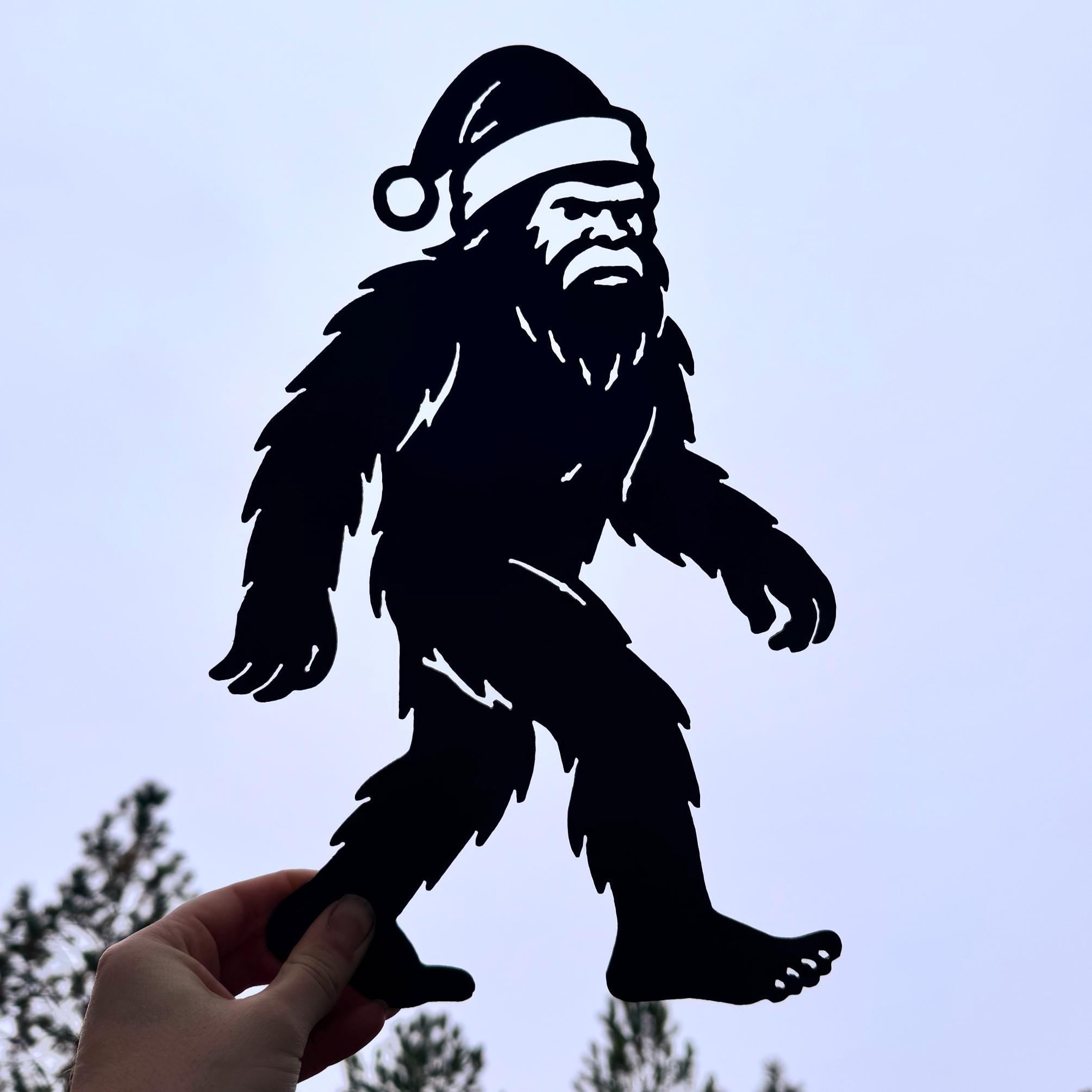 Bigfoot Santa Metal Sign, Christmas Sasquatch Wall Art, Holiday Cabin Decor, 16 Gauge Steel Outdoor Silhouette