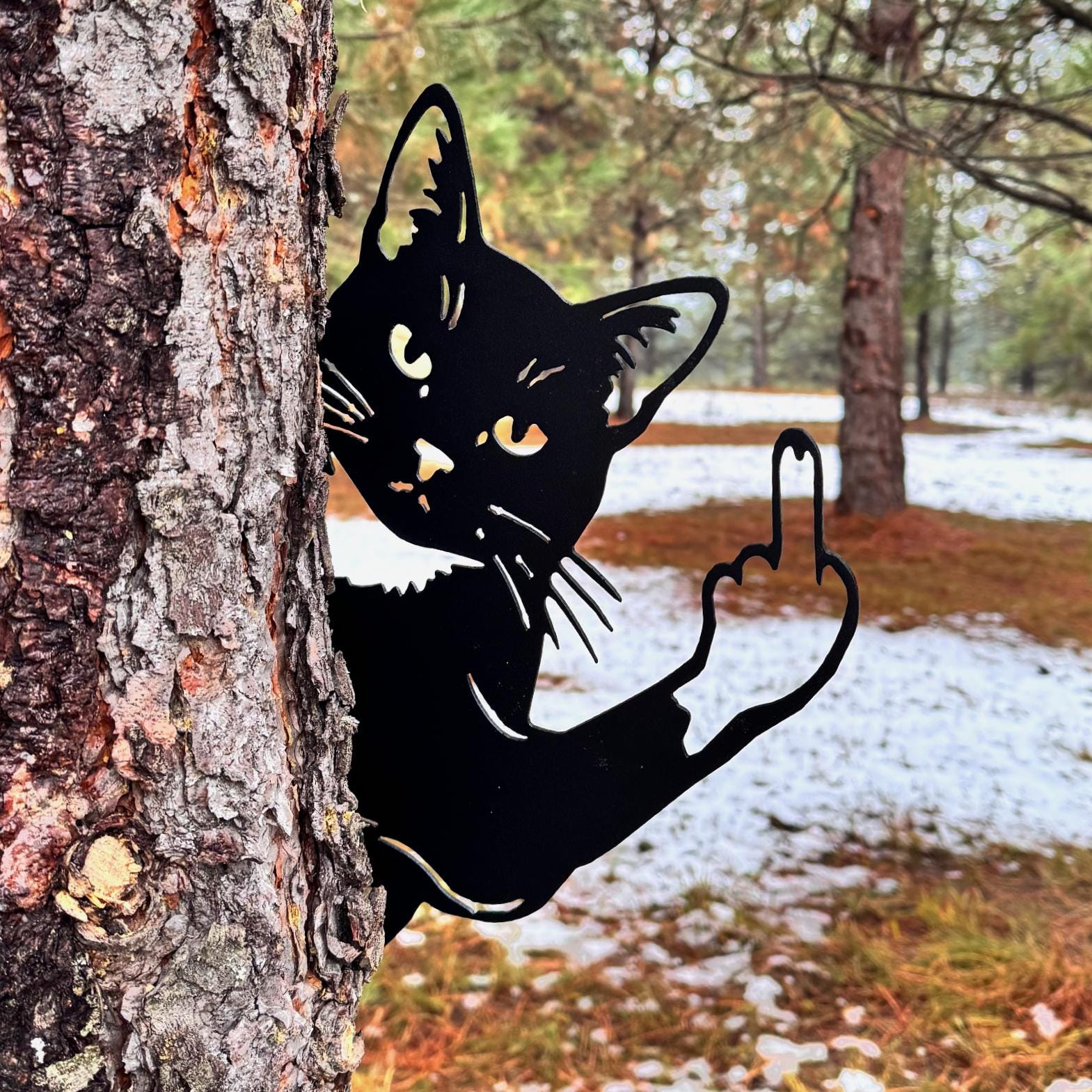 Rude Cat Metal Sign, Funny Middle Finger Cat Wall Art, 16 Gauge Steel Outdoor Decor, Sarcastic Cat Yard Art