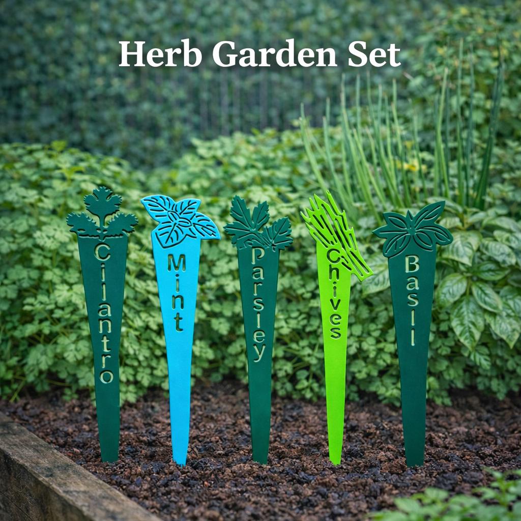 Themed Garden Marker Set – Salsa, Herb, Pizza & More – Metal Garden Stakes – Gift for Gardeners