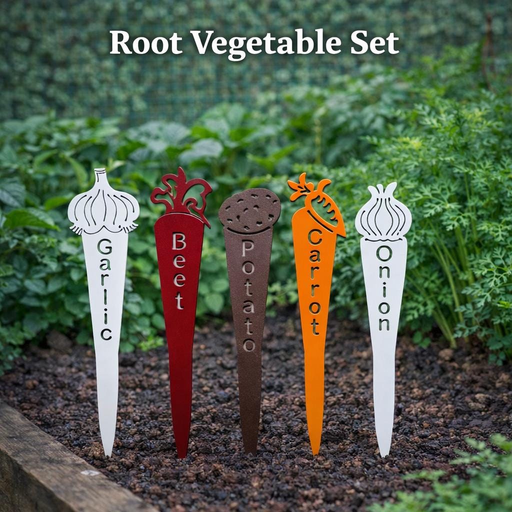 Themed Garden Marker Set – Salsa, Herb, Pizza & More – Metal Garden Stakes – Gift for Gardeners