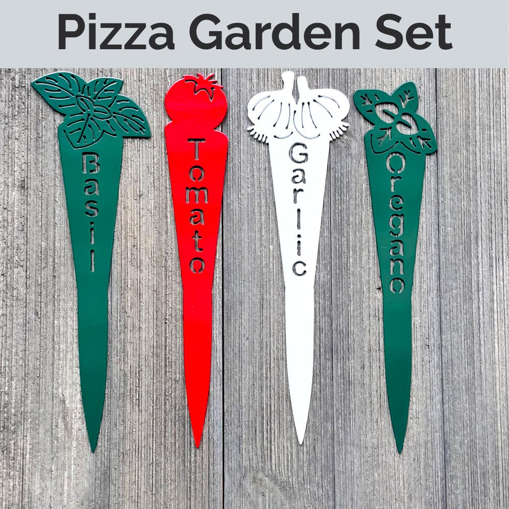 Themed Garden Marker Set – Salsa, Herb, Pizza & More – Metal Garden Stakes – Gift for Gardeners