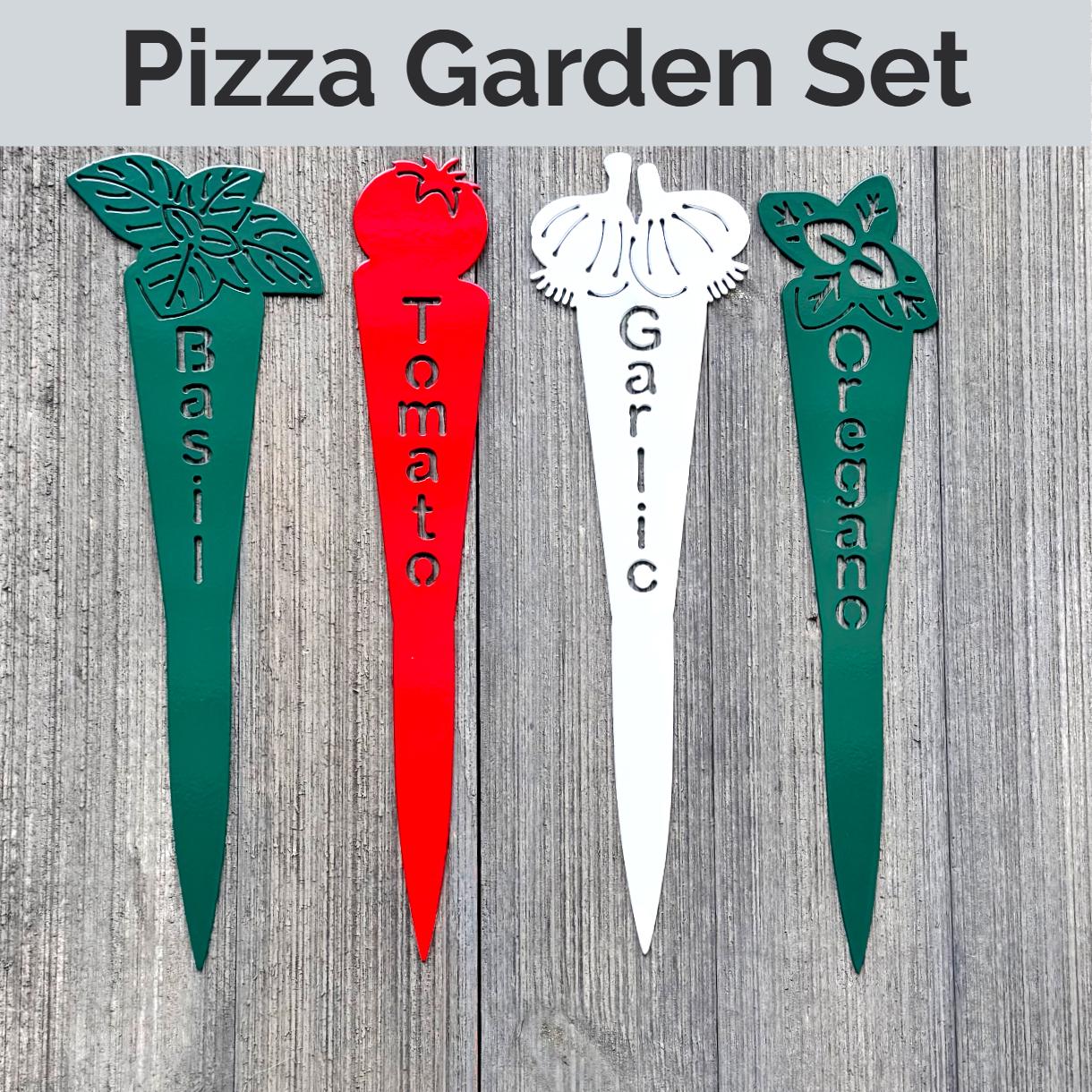Themed Garden Marker Set – Salsa, Herb, Pizza & More – Metal Garden Stakes – Gift for Gardeners