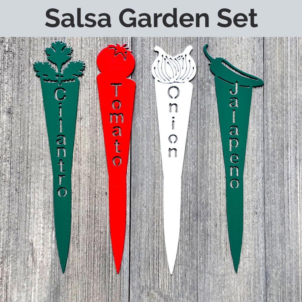 Themed Garden Marker Set – Salsa, Herb, Pizza & More – Metal Garden Stakes – Gift for Gardeners