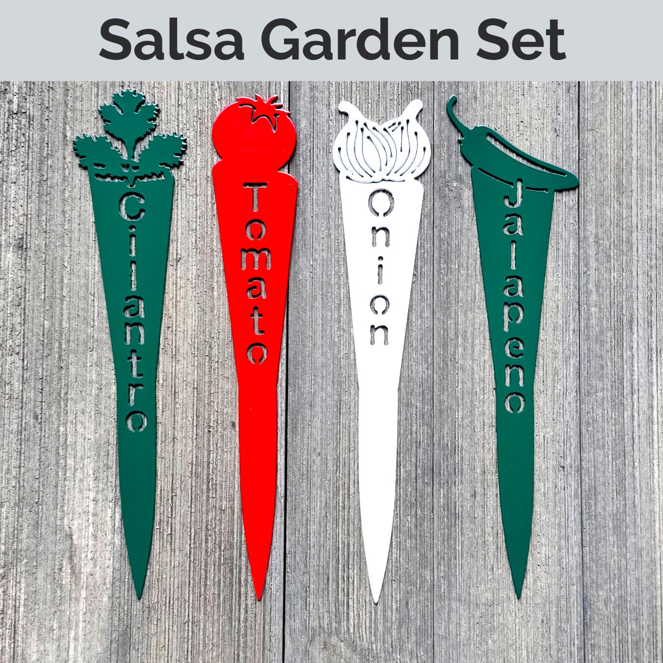 Themed Garden Marker Set – Salsa, Herb, Pizza & More – Metal Garden Stakes – Gift for Gardeners