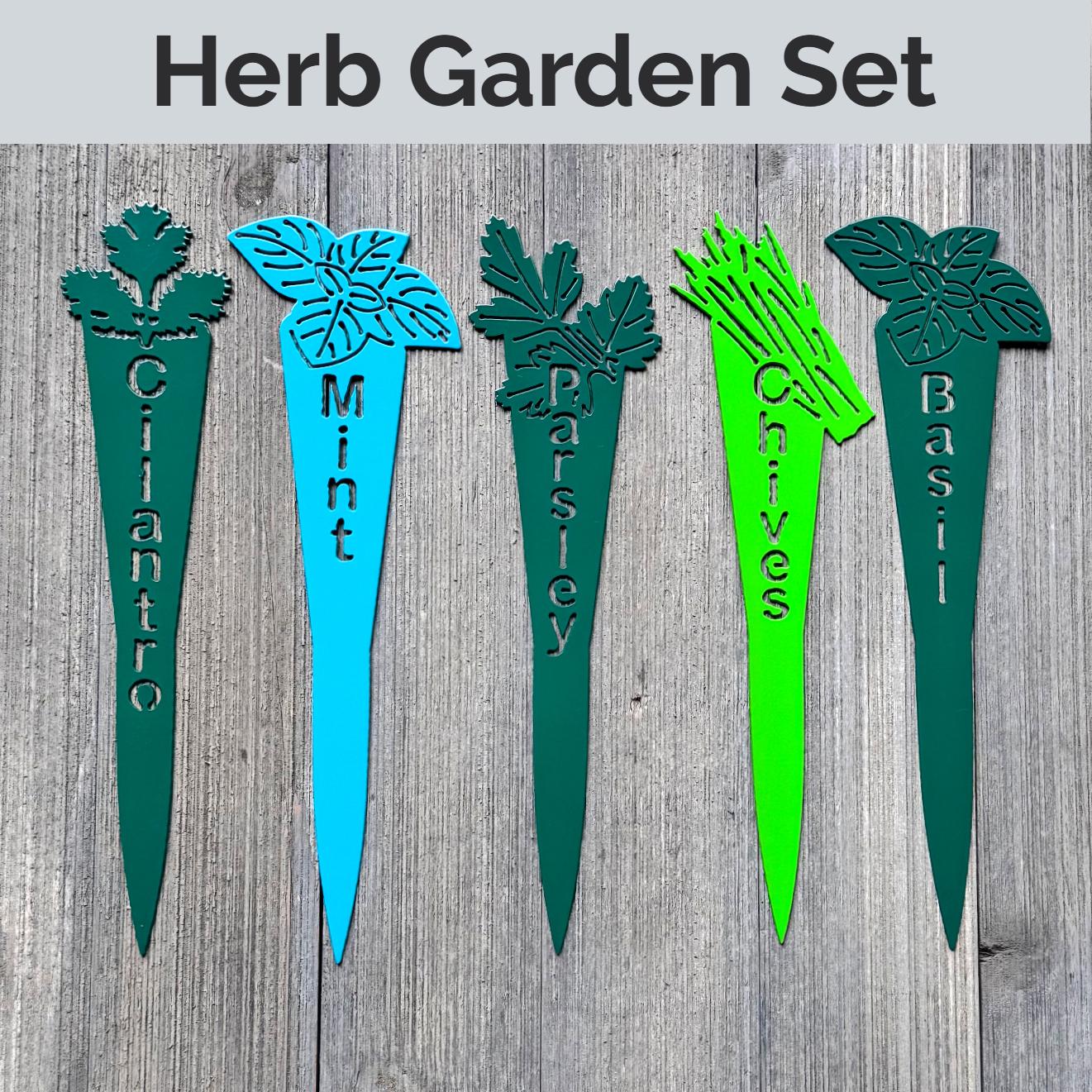 Themed Garden Marker Set – Salsa, Herb, Pizza & More – Metal Garden Stakes – Gift for Gardeners