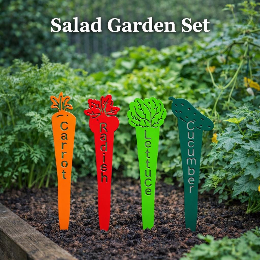 Themed Garden Marker Set – Salsa, Herb, Pizza & More – Metal Garden Stakes – Gift for Gardeners